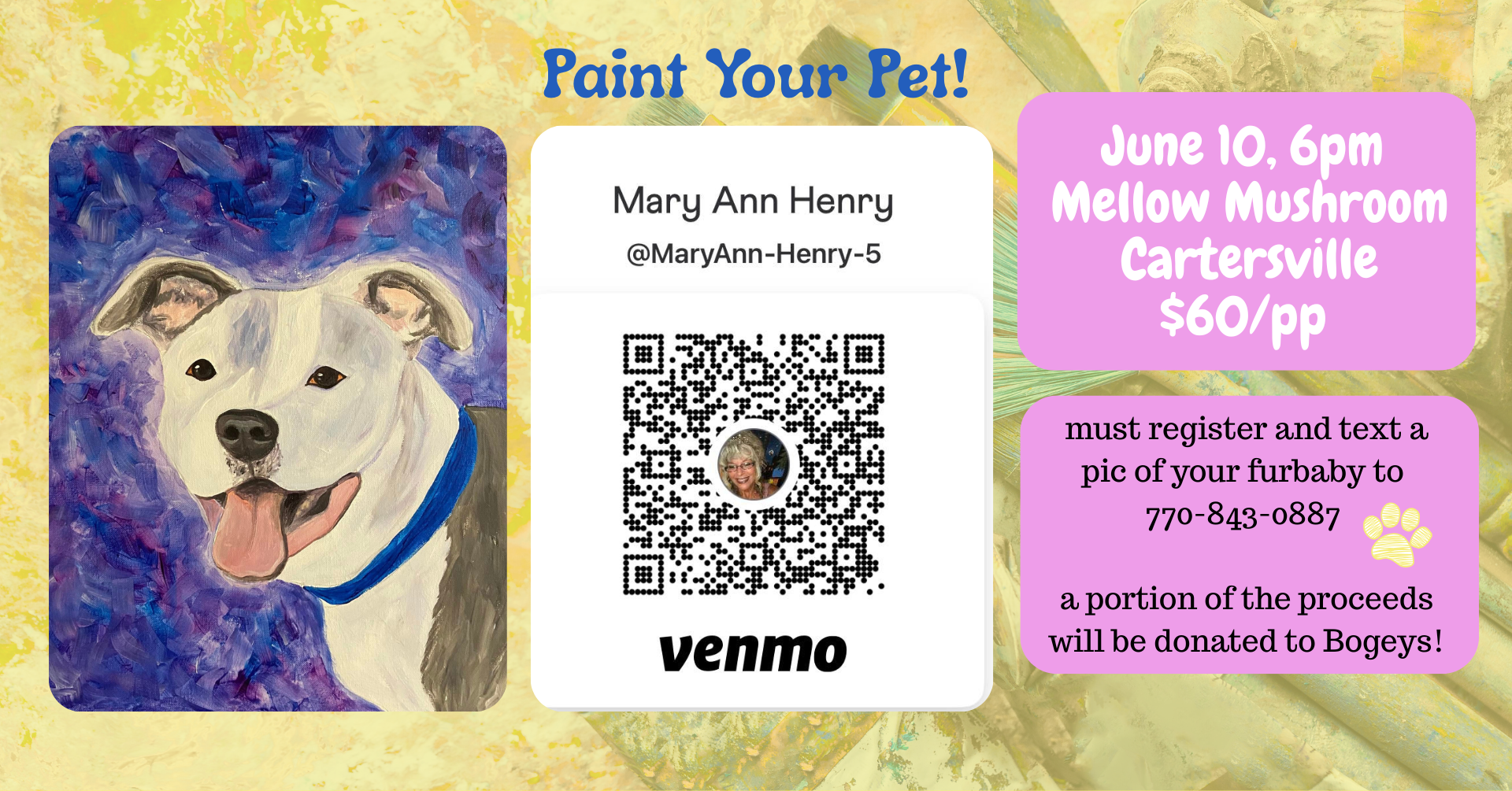 Register to Paint Your pet with us on Tuesday, June 10th.